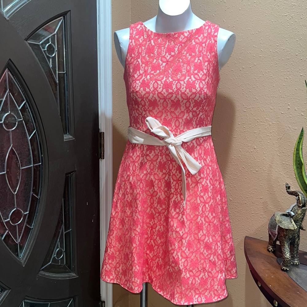 Anthropology Eva Franco coral lace dress